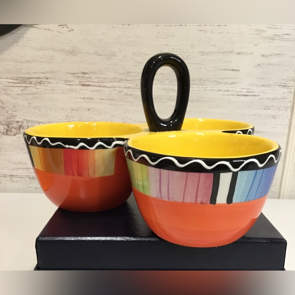 Certified International Nancy Green Serape Divided 3 Part Condiment Relish Dish